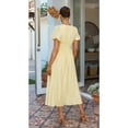 thumbnail image 3 of Women'S Elegant V Neck Solid Puff Sleeve Button Lady Beach Party Dress Yellow M, 3 of 8