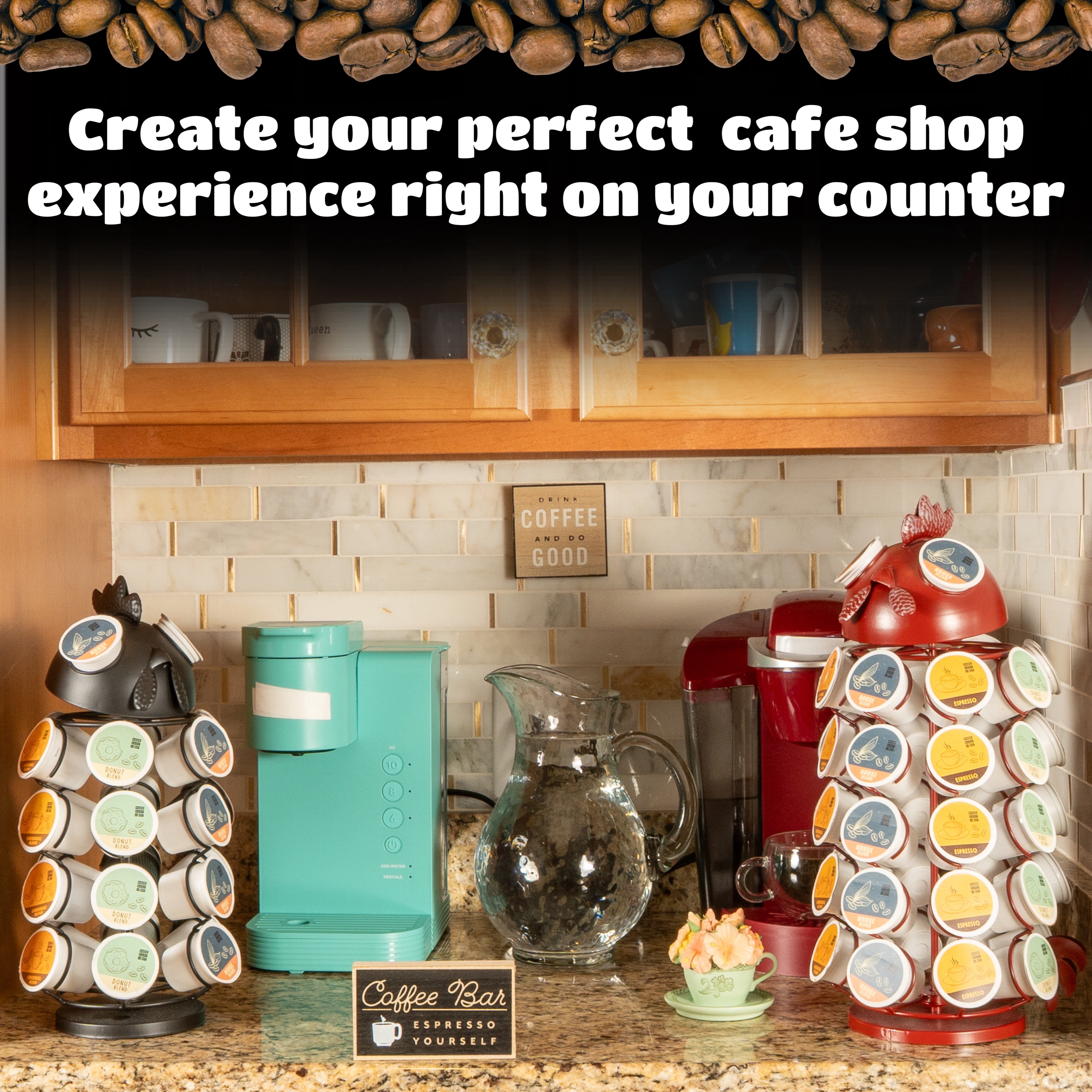 Made Easy Kit Carousel Coffee Pod Holder, Compatible with Keurig K-Pods K-Cups, Countertop Rack Storage Organizer, Metal Home and Kitchen Decor, Capsule Café Station Bar