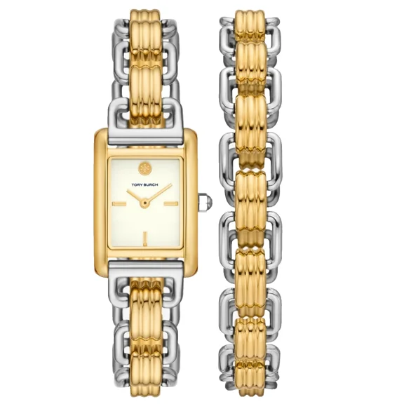 Tory Burch Eleanor TBW1074 Cream Dial Two Tone Double Bracelet 28MM Womens Watch