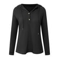thumbnail image 4 of Kaprioy Hoodies for Women Waffle Pullover Sweatshirts Casual V Neck Comfy Hoody Long Sleeve Fall Fashion Button Tops Black, XXL, 4 of 6