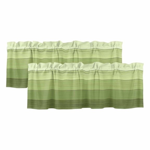 Green Wood Grain Valances for Windows, Decorative Rod Pocket Window Valance Curtains, Ombre Rustic Retro Wooden Plank Short Curtain Drapes for Kitchen/Bathroom/Living Room, 2 Panels, 42" W x 18" L