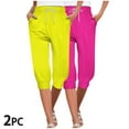 thumbnail image 2 of ZyeKqe 2 Pack Sweatpants Capris for Women High Waisted Drawstring Joggers Summer Cinch Bottom Pants, 2 of 9