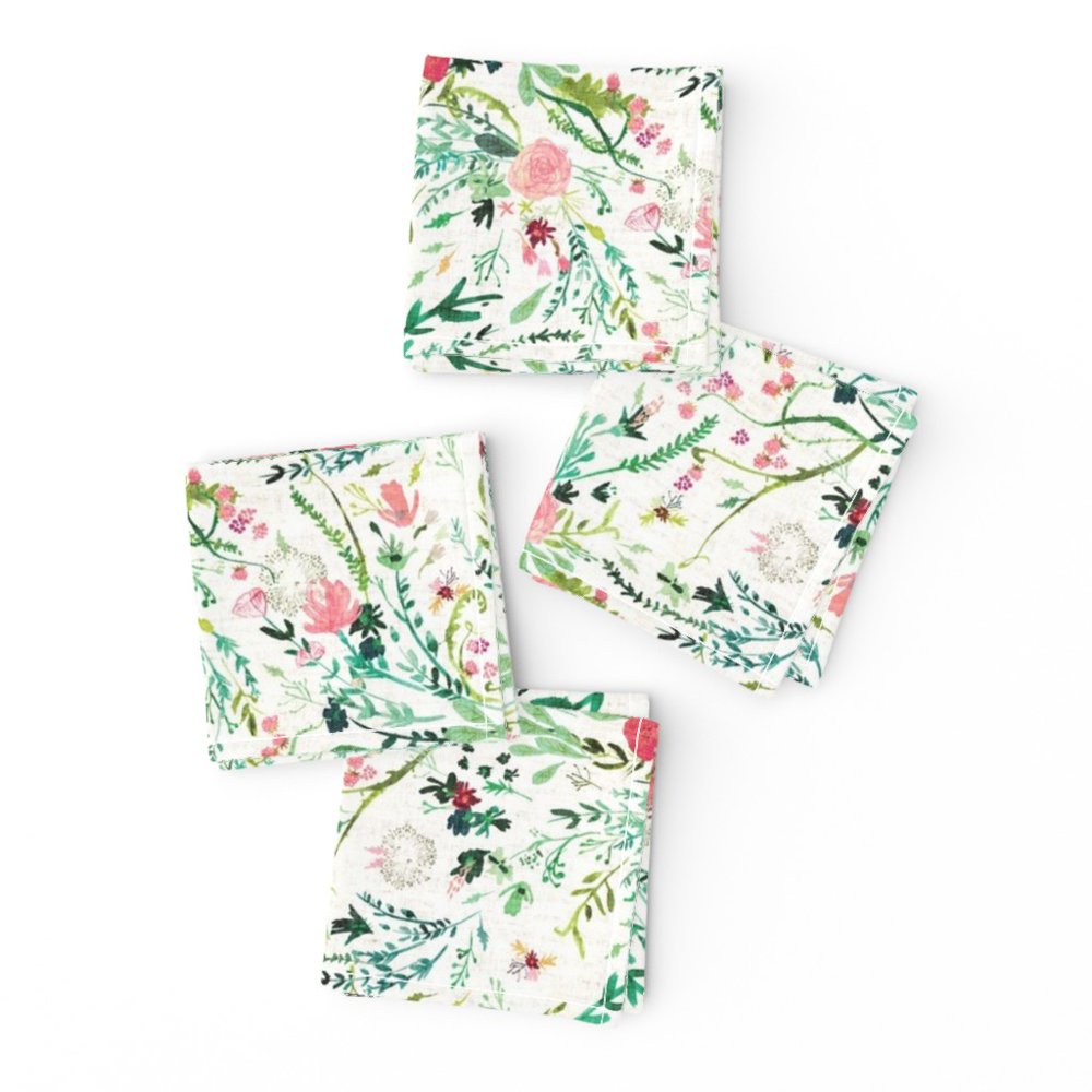 Cocktail Napkins Dainty Floral Flowers Botanical Spring Girl Set of 4