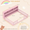 thumbnail image 2 of Lit Montessori de style lit double pour enfants, cadre de lit en bois, étagère à livres, étagères de rangement et barrière de sécurité, pour filles et garçons, sans sommier, sans lattes, rose, 2 of 18