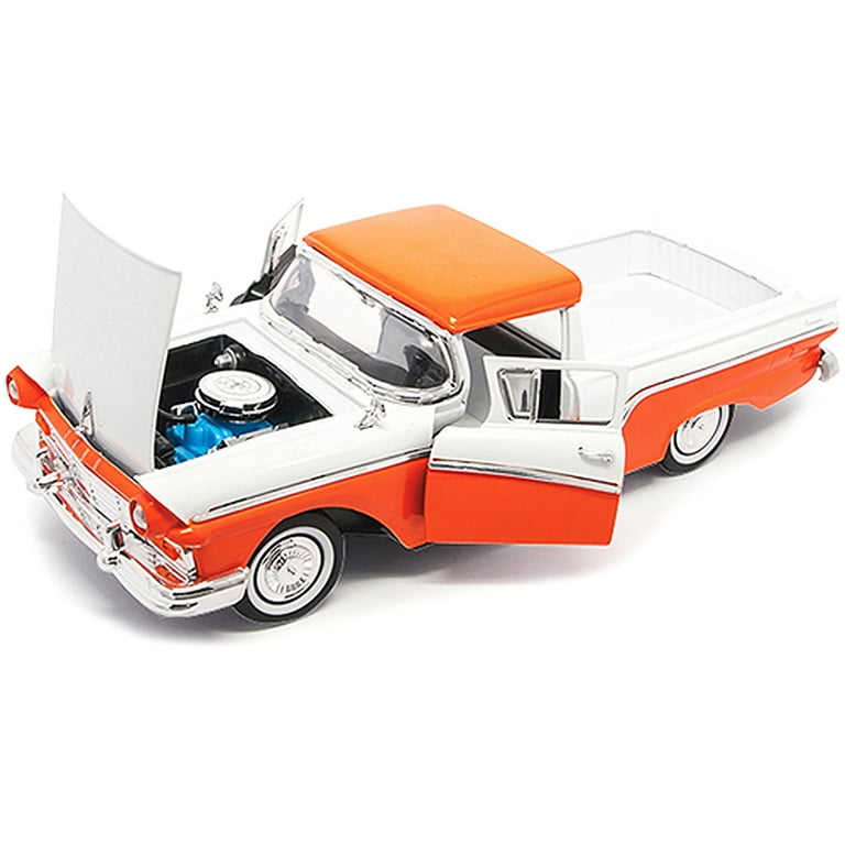 1957 Ford Ranchero Pickup Orange and White 1/18 Diecast Model Car