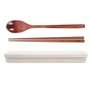 LIFKOME Portable Wooden Spoon and Chopsticks Set for Kids and Outdoor Dining Made from Premium Wood Brown Color 23 5 cm