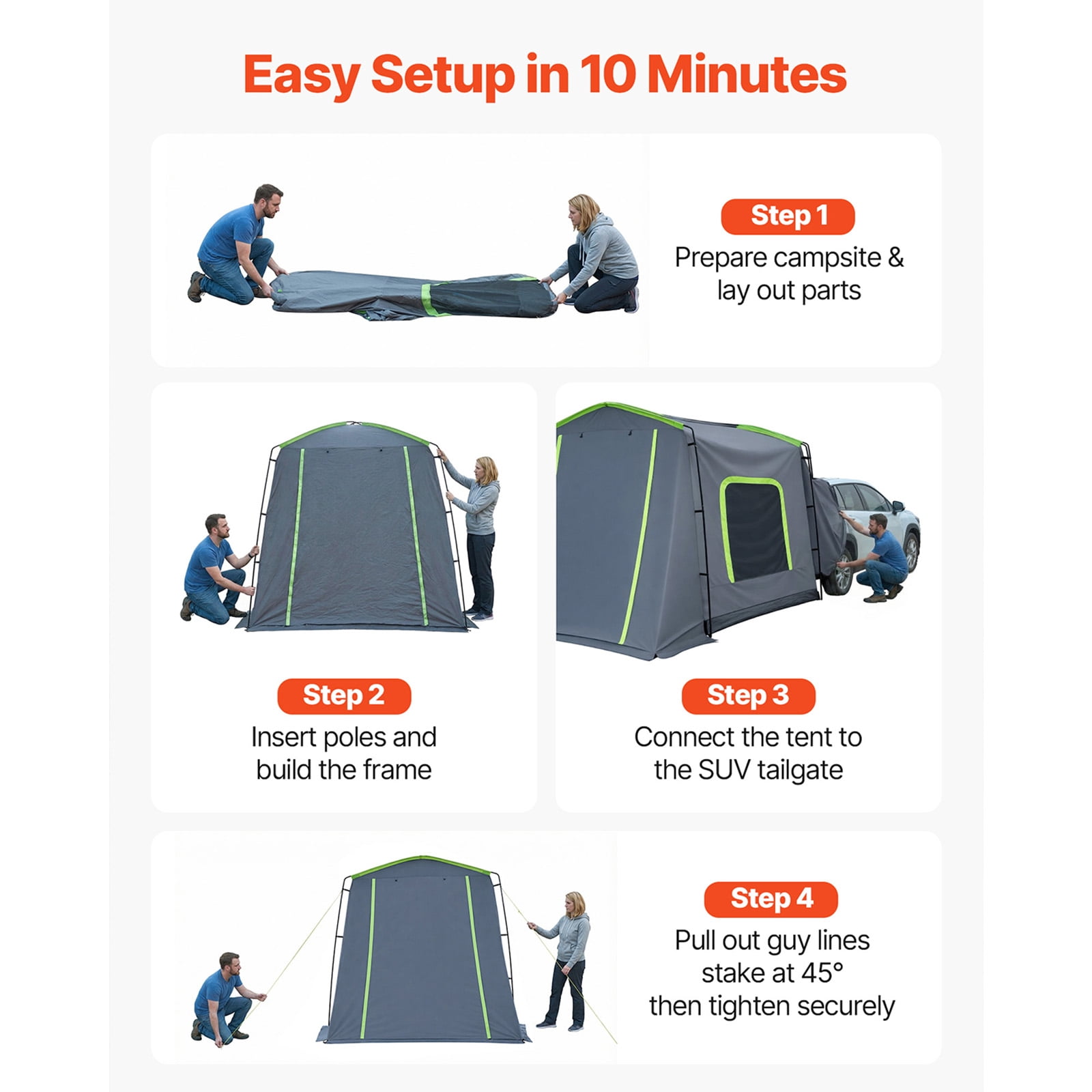 KFFKFF Large SUV Tent for 5–9 People, 10.6 x 8 FT All-Season Tailgate Tent with Ventilated Door & Mesh Windows, PU3000mm Waterproof Dual-Use Car Rear Hatch Tent for Camping and Hiking