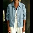 thumbnail image 7 of Women's Relaxed Fit Long Sleeve Turndown Collar Denim Button Up Cardigan Coat Jacket Comfy Versatile Spring Winter Outfits | CSEONE,Light Blue XL, 7 of 7