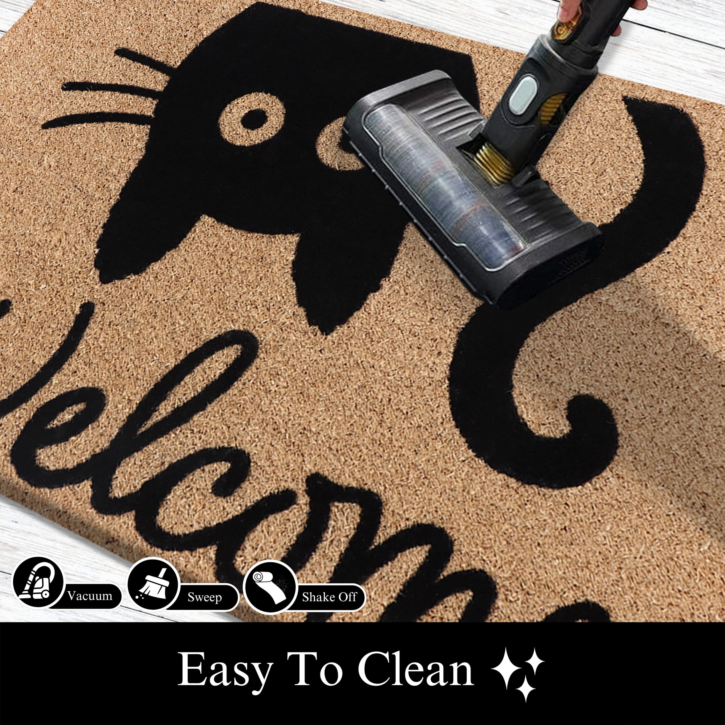 A1HC Natural Coir Flocked Doormat, Cat Welcome , 18"x30", Durable Outdoor Mat, Non-Slip, Pet Friendly, Fade Resistant