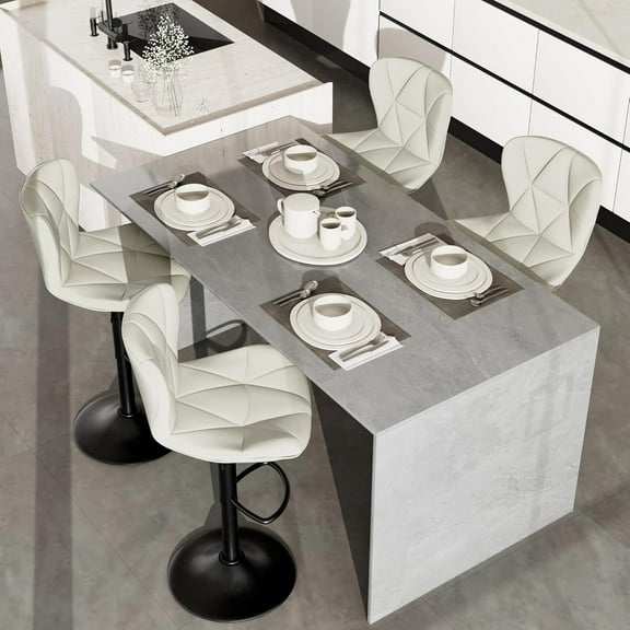 Bar Stools Set of 4, Modern Faux Leather Adjustable Swivel Barstools, Counter Height Chairs with Back and Footrest for Kitchen Island, White