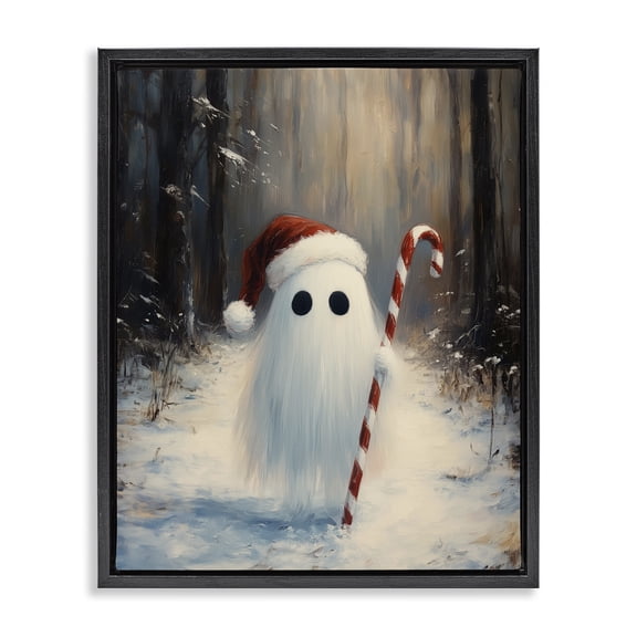 Stupell Industries Rustic Lodge Candy Cane Forest Ghost Black Floating Frame Canvas Art, 17 x 21, by Arlington Prints