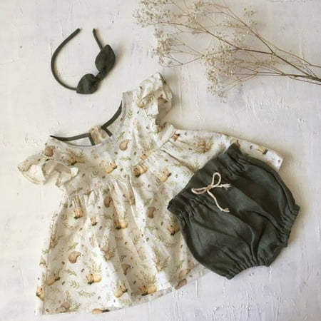 

Newborn Baby Girls Shorts Set Floral Sleeveless Tank Tops + Solid Ruffle Shorts 2Pcs Outfits