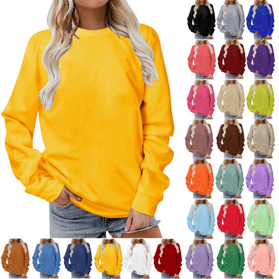 Ndbuld Women's Long Sleeve Shirts Casual Tops Dressy Blouses Fashion Pleated Tunic A Yellow S