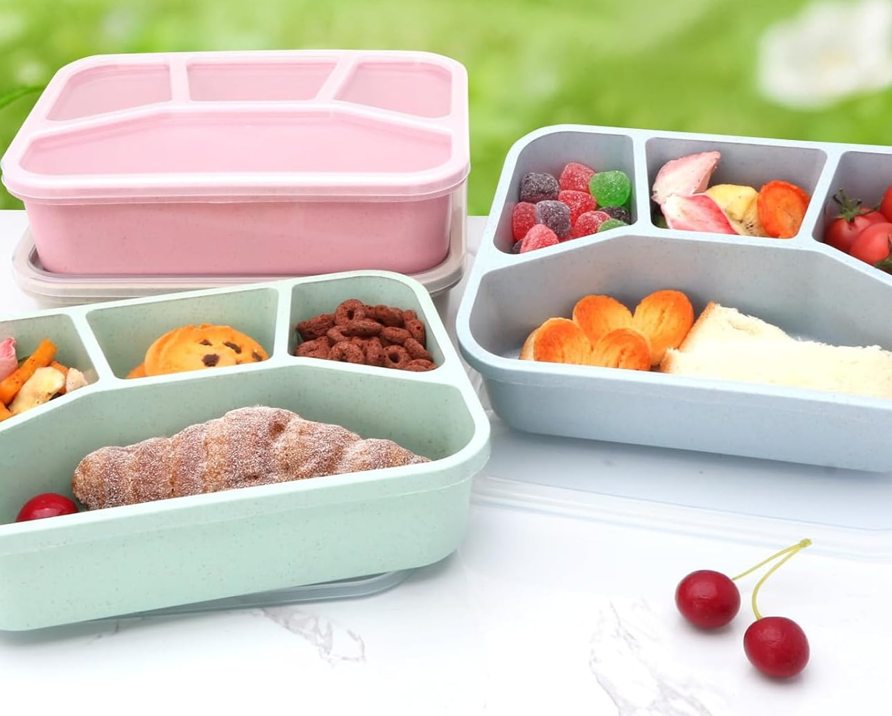 4 Pack Bento Box, Stackable Box Container with Lids,4 - Compartment Snack Box Lunch Container for Meal Prep,Food Storage,Office,Travel & Picnic