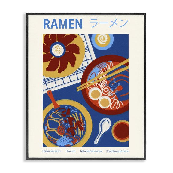 Stupell Industries Ramen Table Placement Food & Beverage Painting Black Framed Art Print Wall Art, 11 x 14