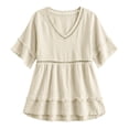 thumbnail image 5 of YVNAURA Womens Summer Tops Lace Eyelet Fringe Linen Blouse V Neck Short Sleeve Casual Loose Fit Boho Beach Vacation Everyday Essential, White,XXXL, 5 of 5