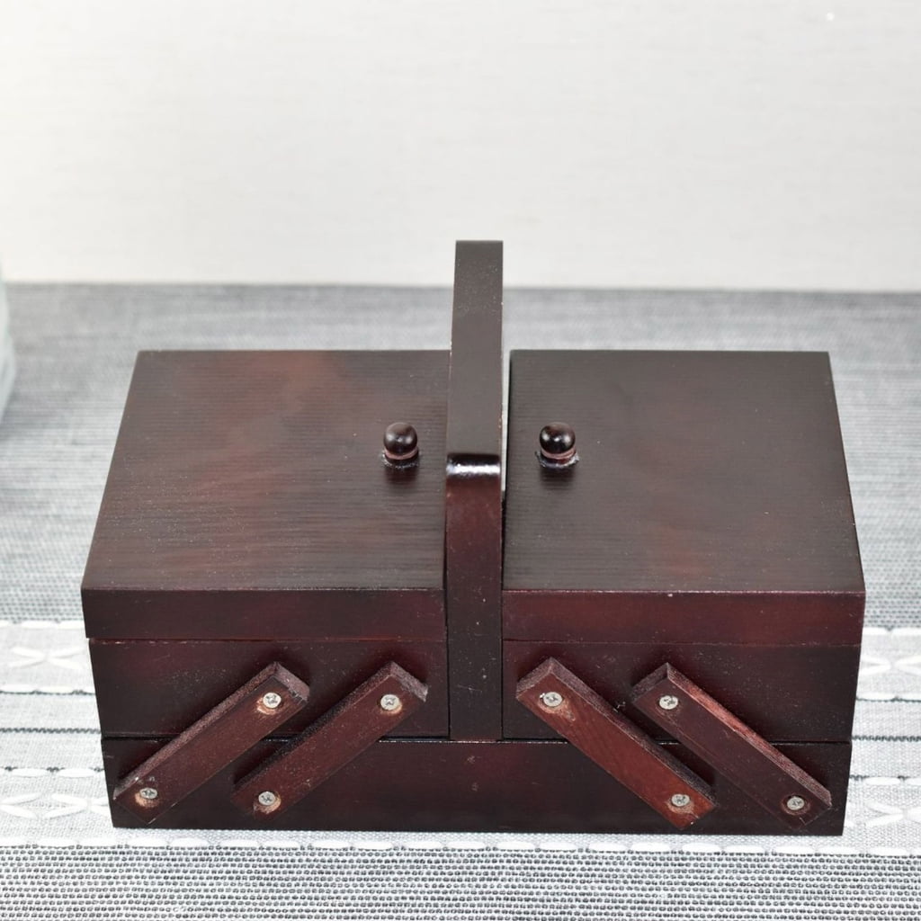 Folding Sewing Storage Box Wood Sewing Accessory Organizers Knitting Supply Case