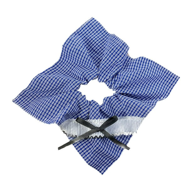 Cabello a cuadros Scrunchie Pein Tiete Housewarming con decoración de lazo de la cabeza de diadema elástica Ponytail para viajar Fiesta de baile Azul