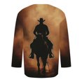thumbnail image 4 of QUNYINEY Casual Men T Shirts Brown 3/4 Sleeve Western Cowboys Crew Neck Tops Classic Fit Pullover Men's Shirts, 4 of 5