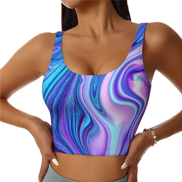 Fotbe Swirl Blue And Purple Sujetador Deportivo Largo sin Aros para Mujer con Almohadillas y Soporte Medio, Transpirable y Absorbente, Camiseta Tipo Chaleco o Tank Top-X-Large