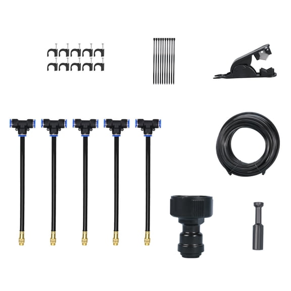 Outdoor Misting Cooling System Kit with Brass Nozzles Flexible Tubing and Quick Connectors for Patio Garden Greenhouse