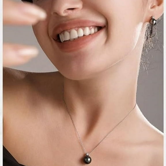 12-13mm Tahitian seawater round real black pearl pendant necklace, 925 sterling silver, 18   2 inches, true love is eternal, guardian of love, holiday gifts for relatives and friends,12-13 Mm