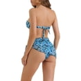thumbnail image 3 of INSPIRAR CHIC Conjuntos de Bikini Bandeau con Estampado Floral para Mujeres 3 Piezas con Lazo Trasero Trajes de Baño Parte Inferior Triangular Pequeño Azul, 3 of 5