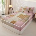 thumbnail image 3 of Castle Fairy Minimalist Geometric Square Zipper Full Size Comforter Sets with Fitted Sheet and 2 Pillowcases,Abstract Watercolor Graffiti Zipper Bedding Set,Pink Gold Off-White,Reversible, 3 of 7