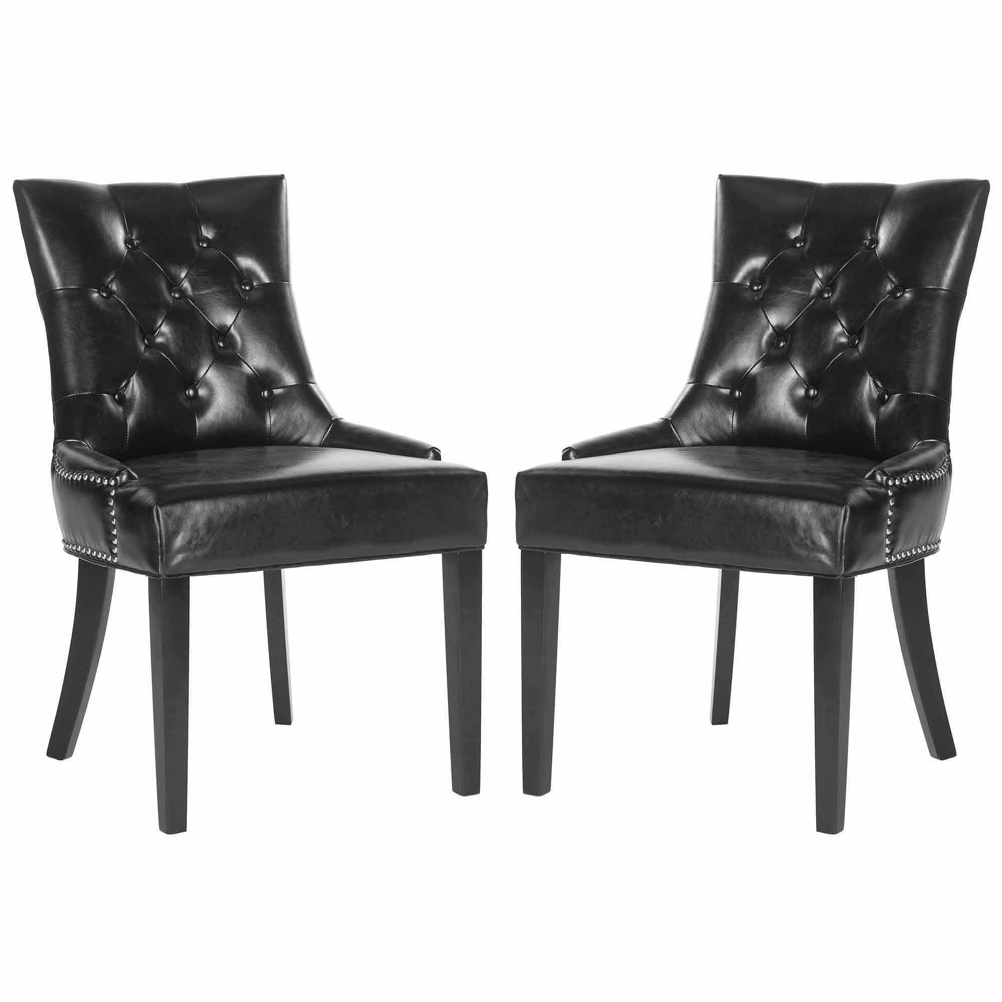 SAFAVIEH Harlow Glam Tufted Ring Chair with Silver Nailheads, Set of 2, Black