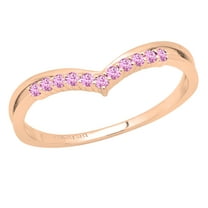 Dazzlingrock Collection Round Pink Sapphire Chevron Wedding Band for Women (Color Pink, Clarity Highly Included) in 18K Rose Gold, Size 6.5