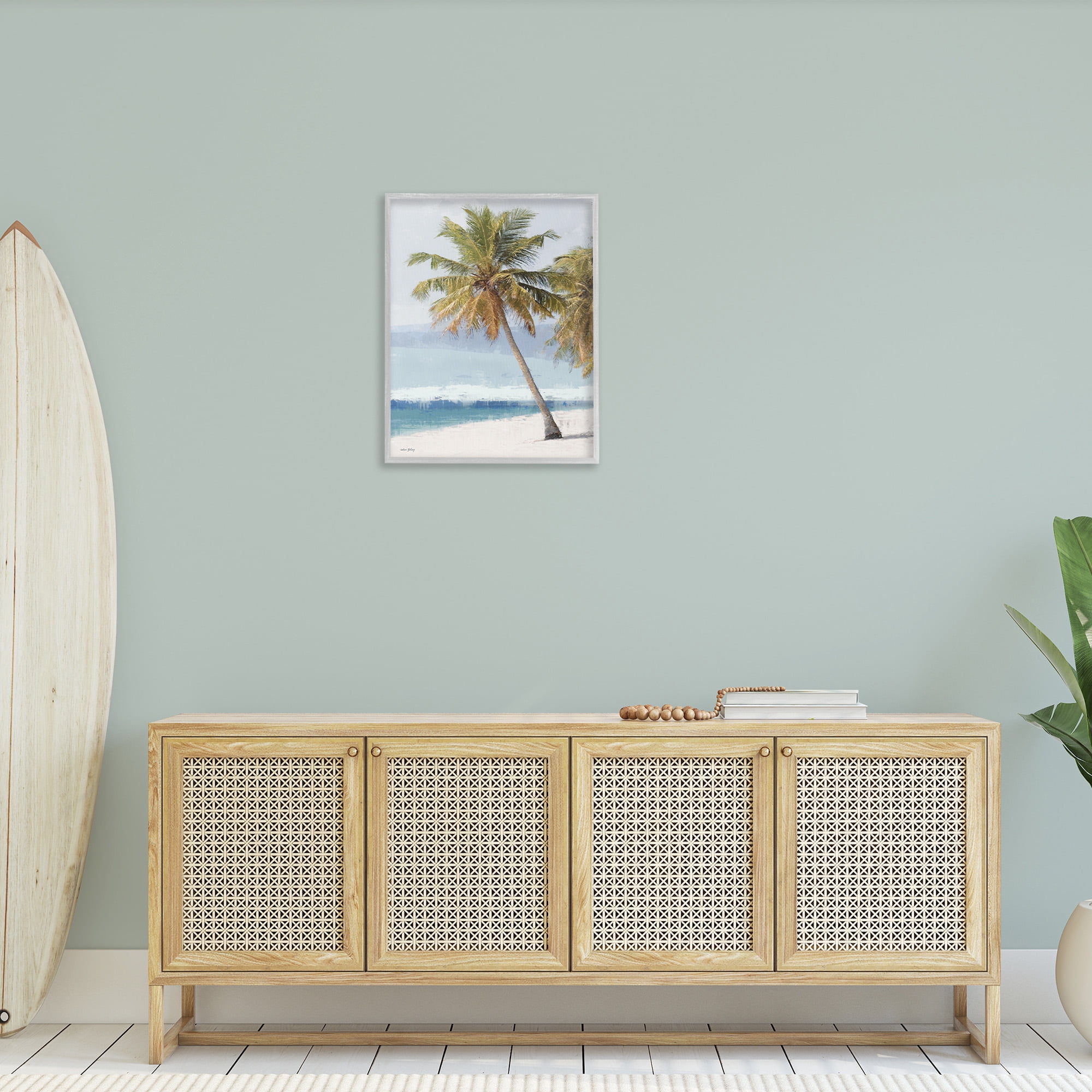 Stupell Industries Looming Palms on Shore Landscape Painting Gray Framed Art Print Wall Art, 24 x 30