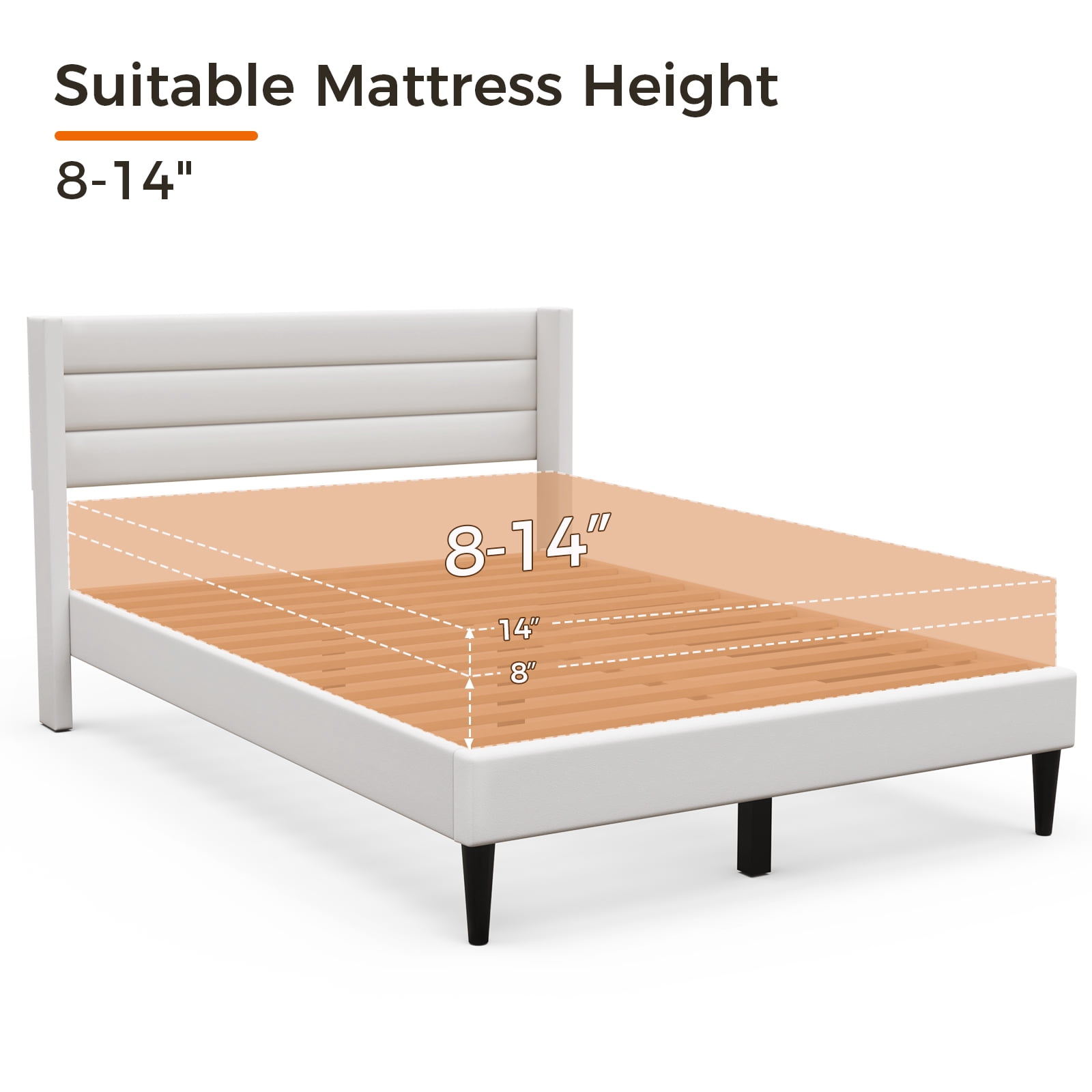 Sofanext Queen Bed Frame with Headboard, Upholstered Platform Bed Frame Queen, Wood Slat Support, No Box Spring Needed, Noise-Free, Cream White