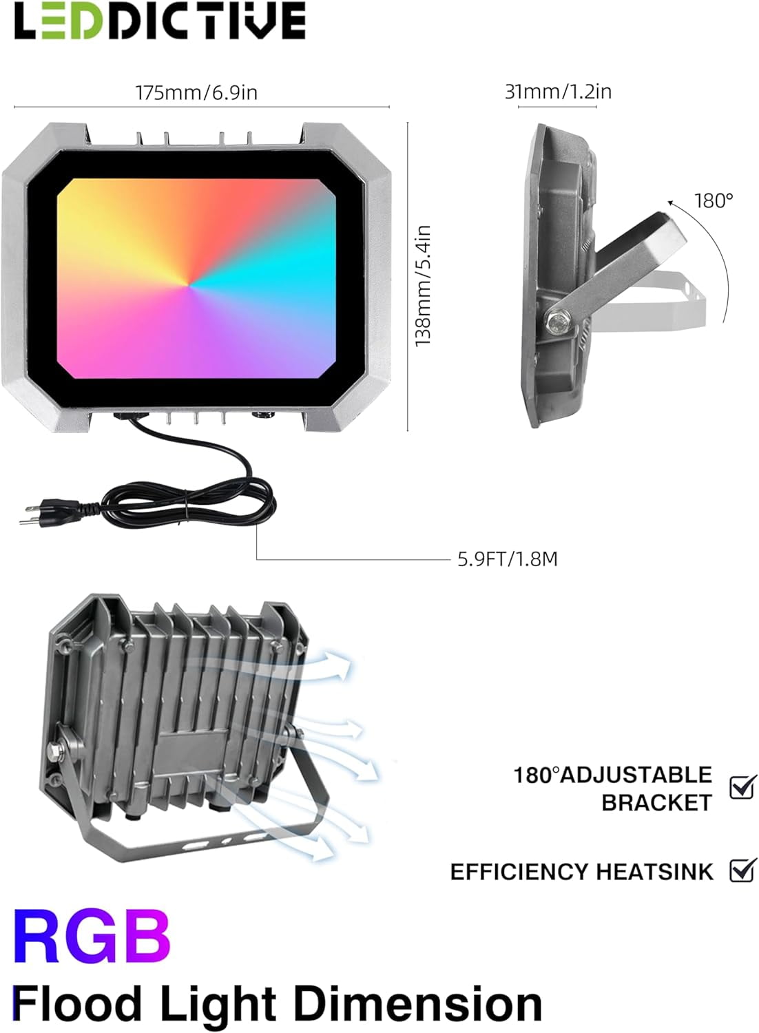 Remon Smart LED Flood Lights 30W 4-Pack - APP Controlled RGB Color Changing Outdoor Spotlights IP66