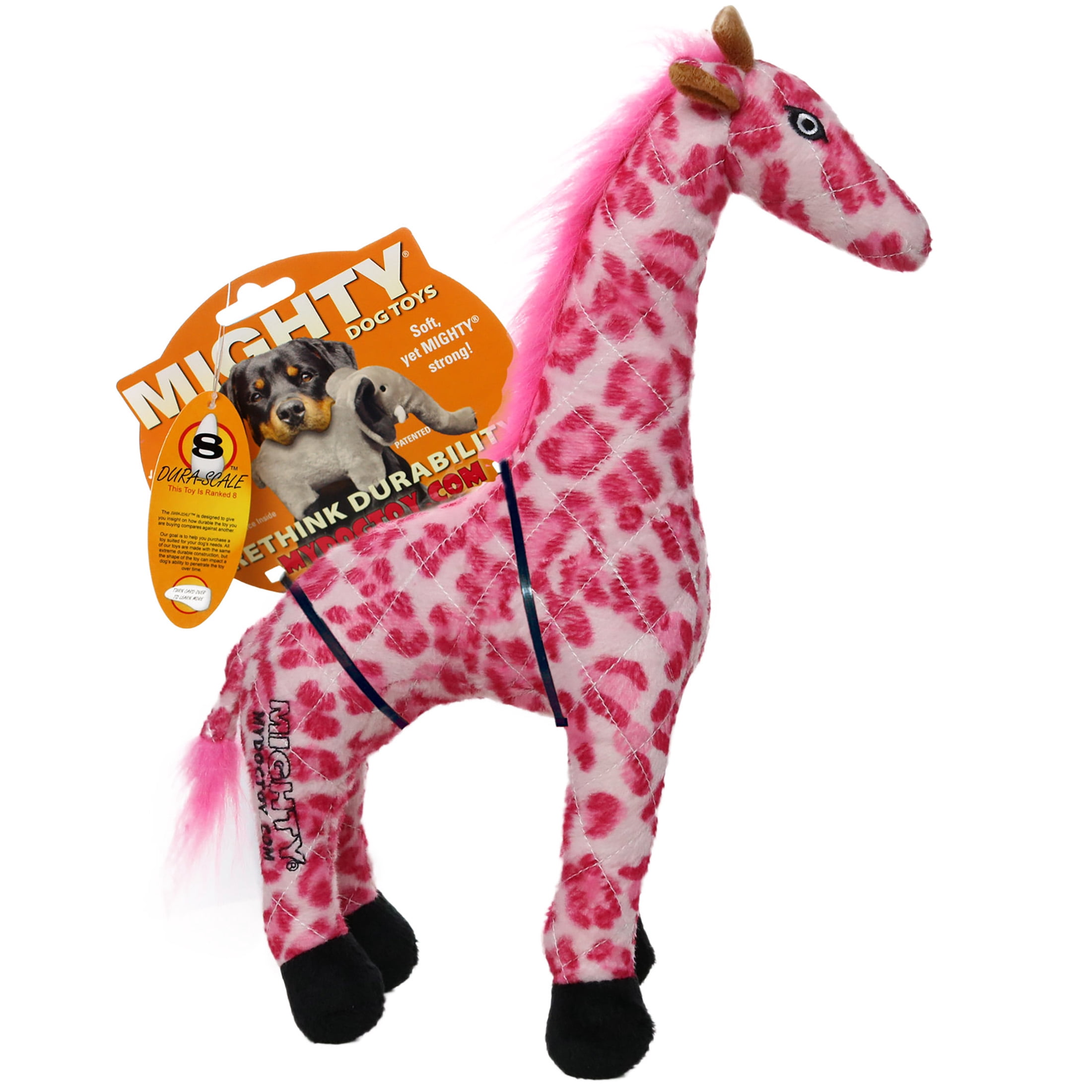 Mighty Safari Pink Giraffe Durable Plush Squeaky Dog Toy