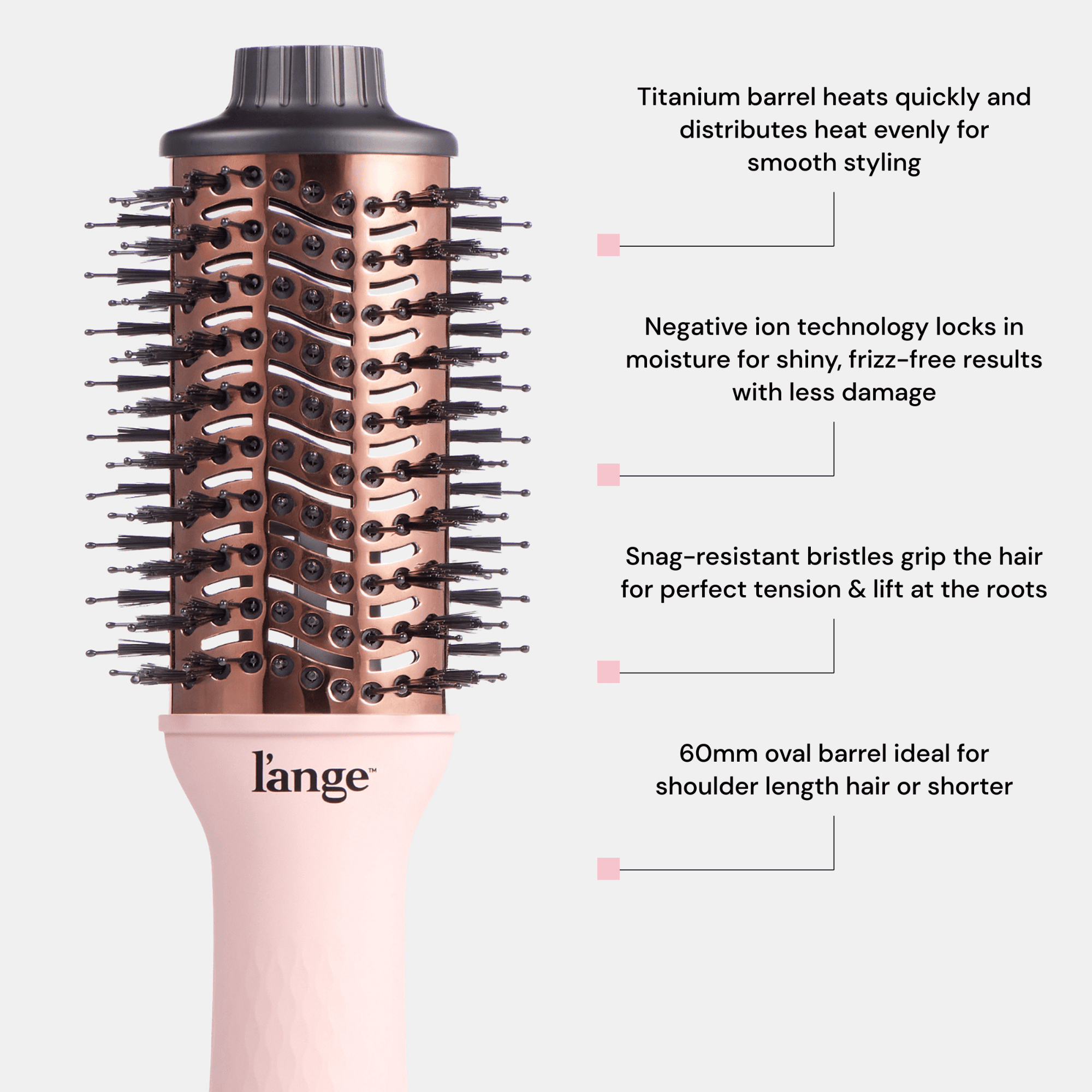L'ange Hair Le Volume Titanium 2-in-1 Blow Dryer & Volumizer Brush with 60mm Oval Barrel, Blush