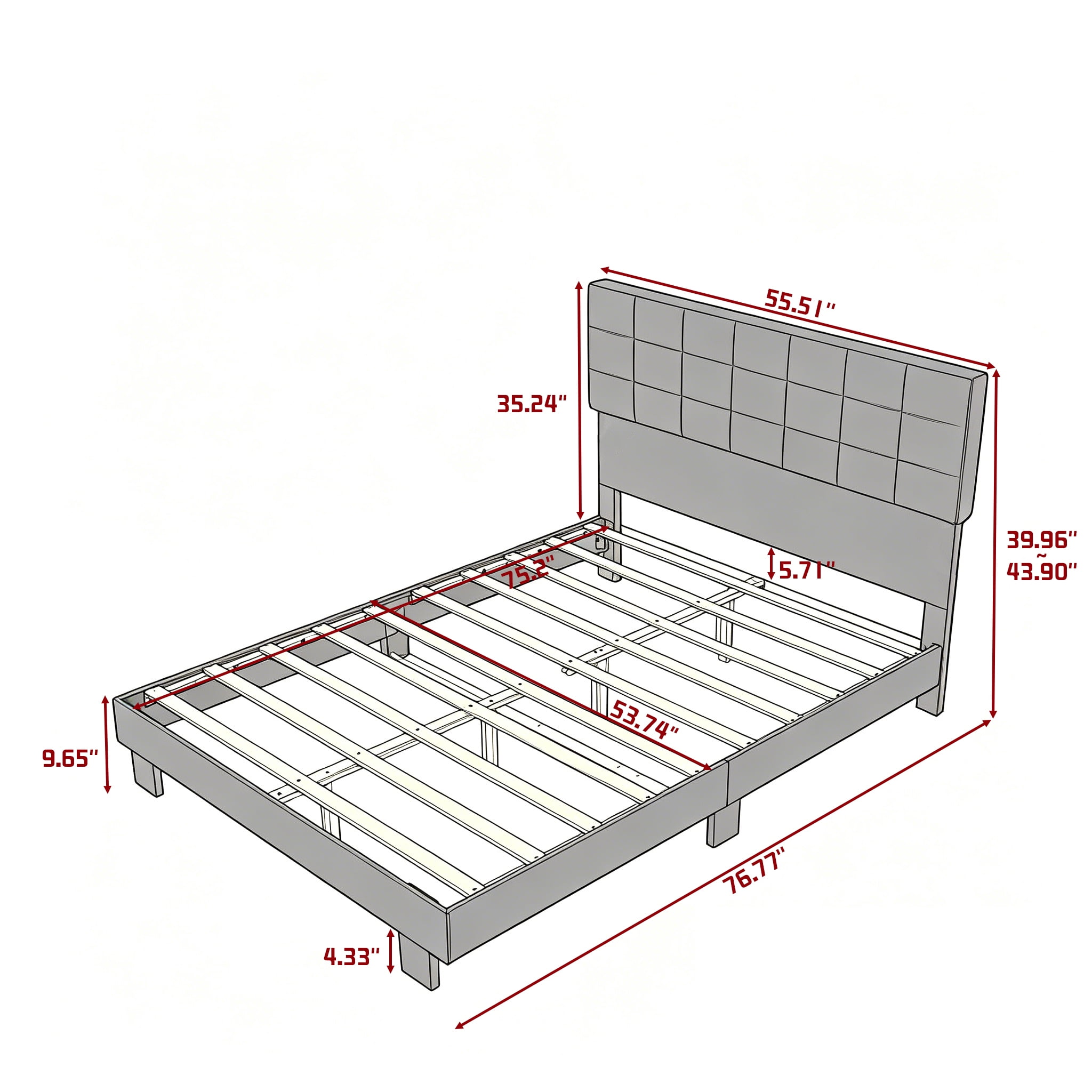 BSHTI Full Bed Frame with Adjustable Headboard, Linen Upholstered Platform Bed Frame with Wooden Slats Support, No Box Spring Needed for Bedroom, Guest Room, Apartment, Light Grey