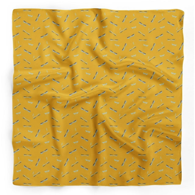 Bimba Gold Bow & Dragonfly Insects Pure Silk Printed Head Bandanas Summer Neck Wrap Scarf 40 x 40 Inches