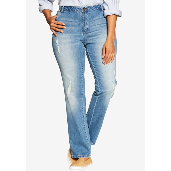 Woman Within Plus Size Stretch Denim 5-Pocket Straight-Leg Jeans