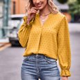 thumbnail image 7 of Oplxuo Women's Elegant Jacquard Blouse 2025 Fall Swiss Dots Loose Plain V Neck Long Sleeve Work Tops for Office Lady, 7 of 7