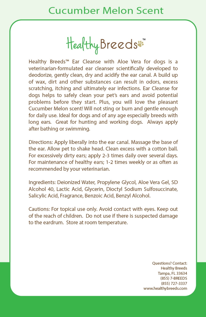 Healthy Breeds Dog Ear Cleanse with Aloe Vera for Chinese Shar Pei, Cucumber Melon Scent 8 oz