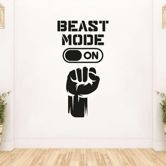 Beast Mode On - Workout Motivation Quote Home Gym Wall Decor Fitness Inspiration Vinyl Wall Art Sticker Decal Home Gym Workout Area Exercise Wall Décoration Design Wall Décor Decal Size (10x6 inch)