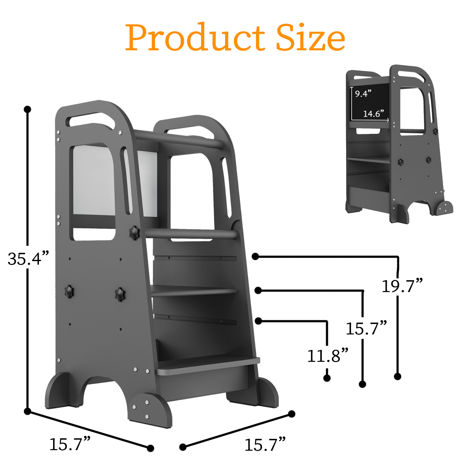 G TALECO GEAR Toddler Tower with Chalkboard, Toddler Kitchen Kids Step Stool Helper, Wooden Stool with Rounded Corner Protection Design, Gray
