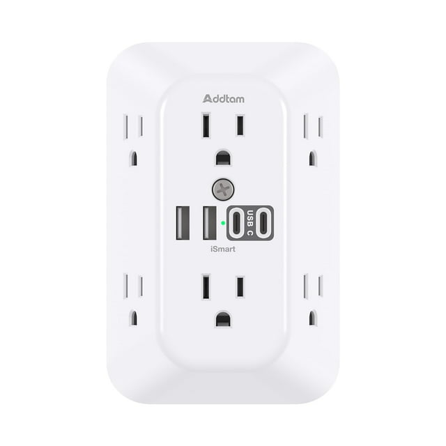 Extensor de enchufe con protector contra sobretensiones Addtam de 6 salidas con 4 puertos USB