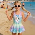 thumbnail image 3 of Xixirimido Cat Colorful Tie-dye Print Girls Swimsuits One Piece Sleeveless Swimwear with Skirt Modest Bathing Suit with Built-in Shorts Beach Vacation Swim Dress, 5-6 Years, 3 of 7