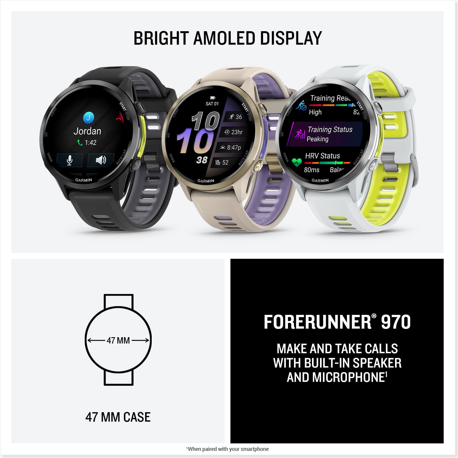 Garmin Forerunner 970 GPS Smartwatch, Titanium and Whitestone/Yellow Band Bundle with 2 Year Protection Pack + Silicone Dust Cover (3-Pack) + 1.4 Inch Screen Protector