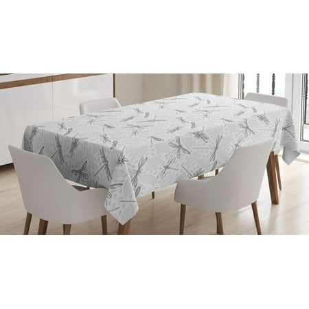 

Dragonfly Tablecloth Greyscale Foliage Leaves Pattern with Sketch Spring Bugs Wildlife Rectangular Table Cover for Dining Room Kitchen 52 X 70 Inches Pale Grey Black and White by Ambesonne