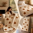 thumbnail image 4 of Maple Leaf Flannel Throw Blanket 1Pcs - 39.4x27.6in Soft Polyester Sofa Bed Decor for Fall Living Room Relaxation, 4 of 6