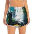 thumbnail image 2 of Rateoe Abstract Brushstrokes Green Blue Printed 2 in 1 Women's Workout Shorts for Athletic Gym Running Shorts with Phone Pockets-Large, 2 of 7
