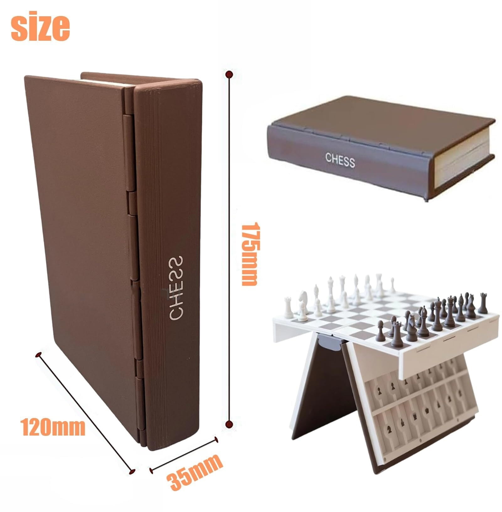 JXW 3D Printed Chess Book, Chess Set with Storage Books Design Folding Board Game for Adults Portable Compact Game Set, Decorative Gift for Home