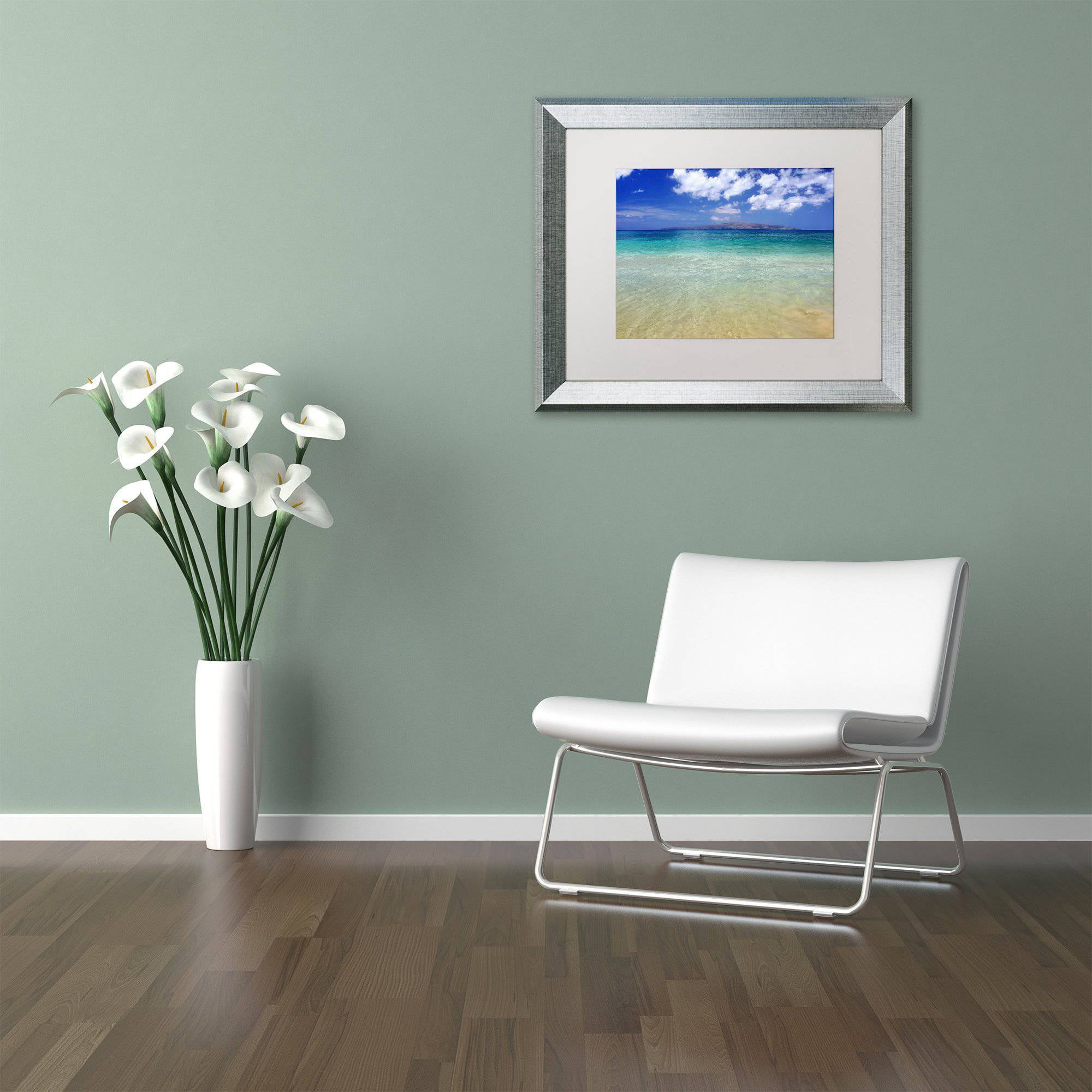 Trademark Fine Art "Hawaii Blue Beach" Canvas Art by Pierre Leclerc White Matte, Silver Frame